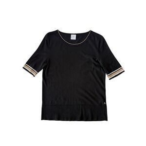 Bogner Stripe Sleeve Knit Top Womens Medium Quiet Luxury Tennis Prep Minimalist
